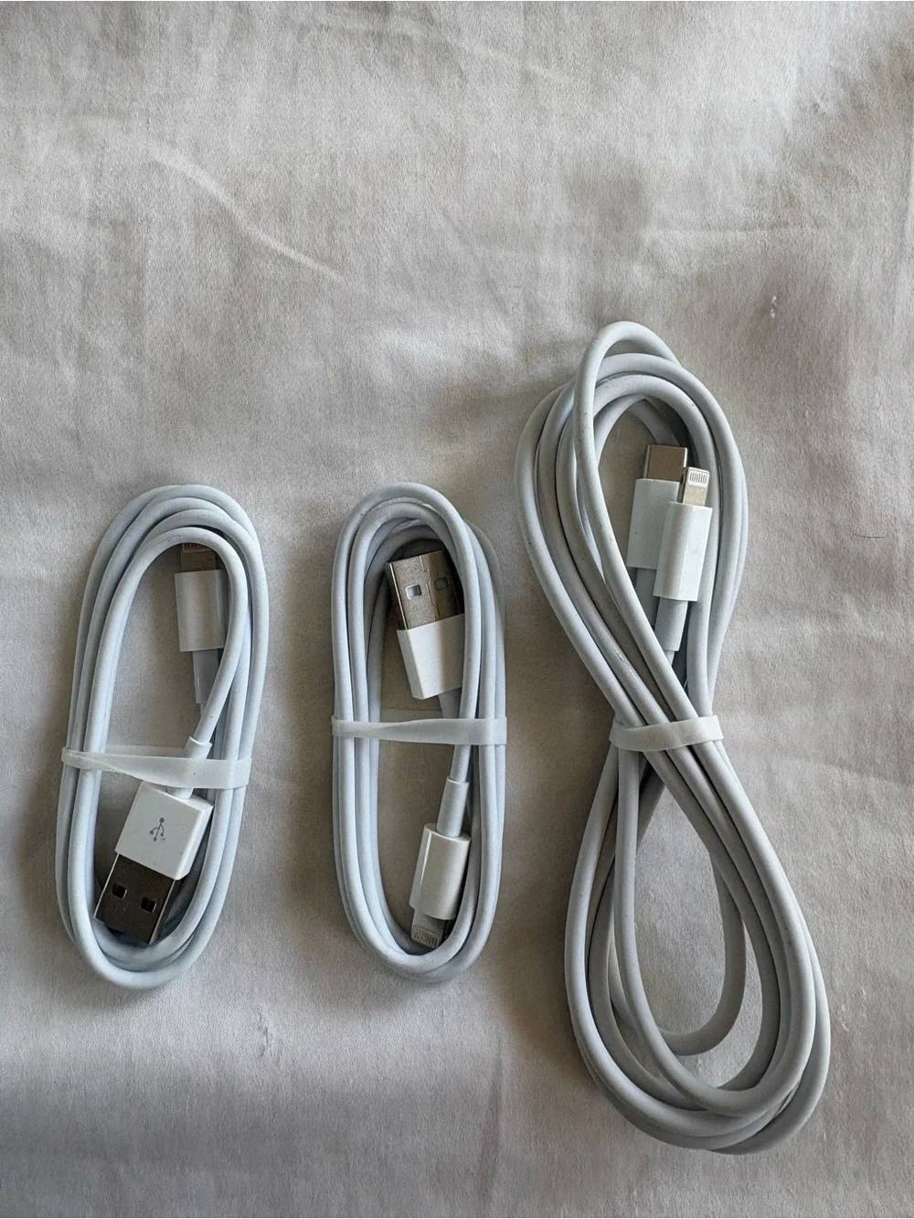 3 new White USB Charging Cables 2 standard one longer length